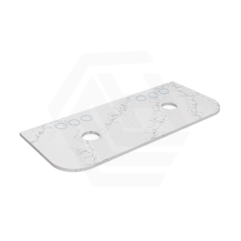 Lukka 20mm Thick Calacatta White Curved Edge Zero Silica Engineer Stone Top with Center Waste Hole,  12 /10/2 O'clock Semi Drilled Tap Hole Available 605-1805mm