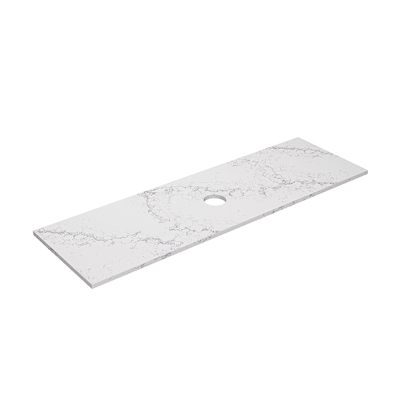 20mm Thick Lukka Calacatta White Zero Silica Engineered Stone Vanity Top with Center Waste Hole, 605-1505mm, Semi-Drilled Tap Hole at 12/10/2 O'clock Positions