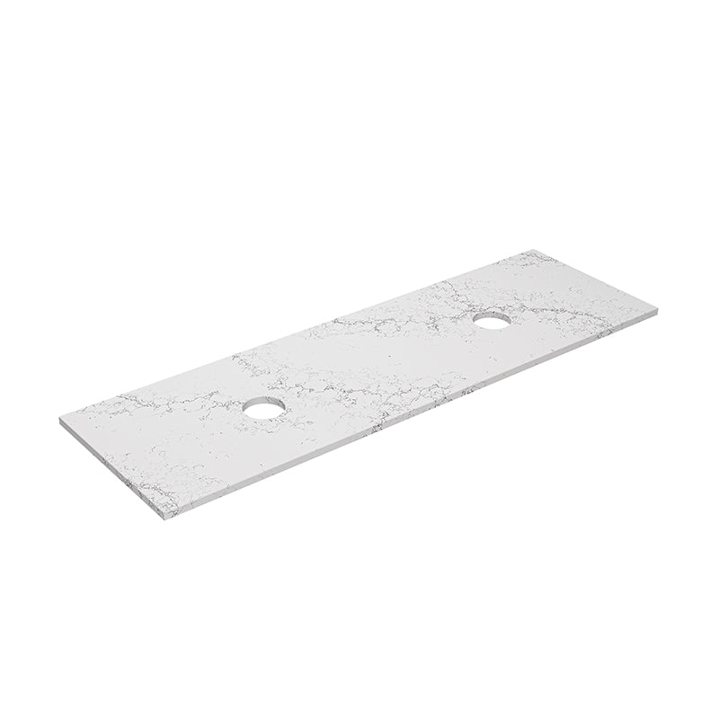 Lukka 20mm Thick Calacatta White Zero Silica Engineer Stone Top with Center Waste Hole,  12 /10/2 O'clock Semi Drilled Tap Hole Available 605-1505mm