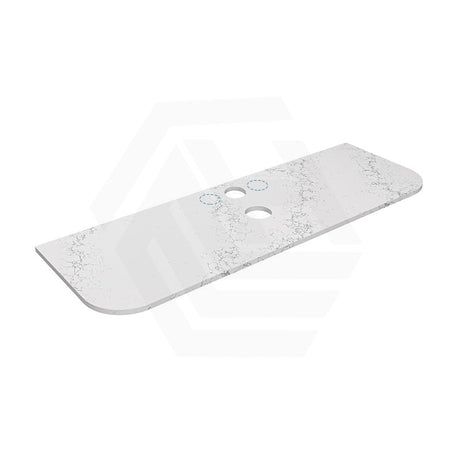 Lukka 20mm Thick Calacatta White Curved Edge Zero Silica Engineer Stone Top with Center Waste Hole,  12 /10/2 O'clock Semi Drilled Tap Hole Available 605-1805mm