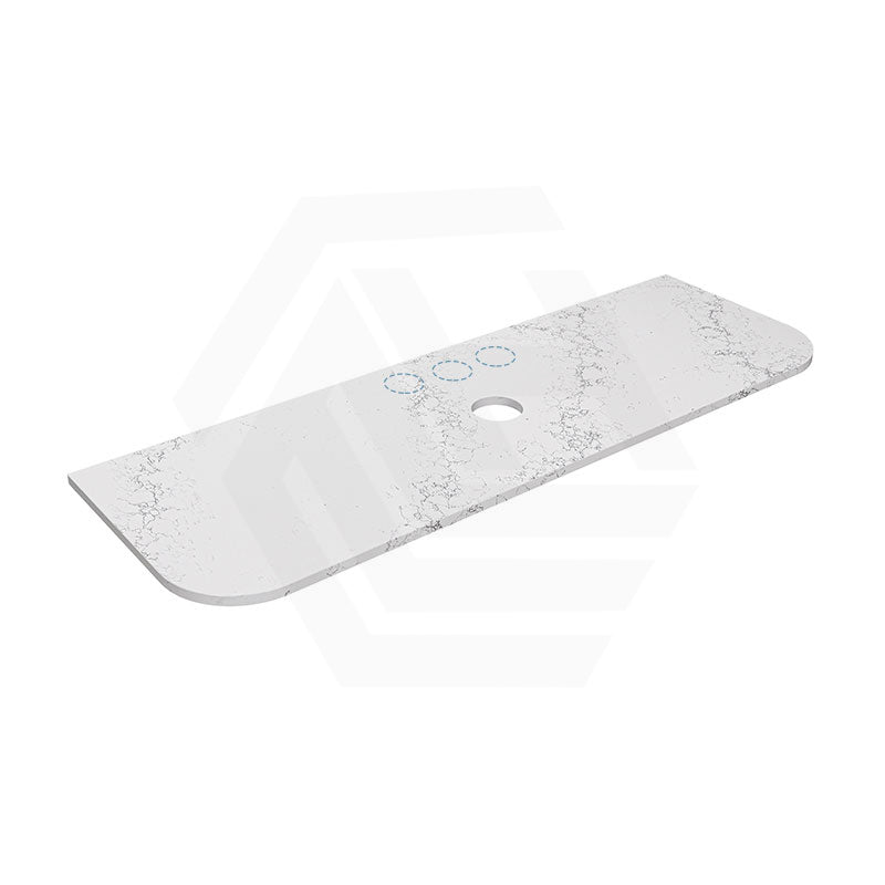 Lukka 20mm Thick Calacatta White Curved Edge Zero Silica Engineer Stone Top with Center Waste Hole,  12 /10/2 O'clock Semi Drilled Tap Hole Available 605-1805mm