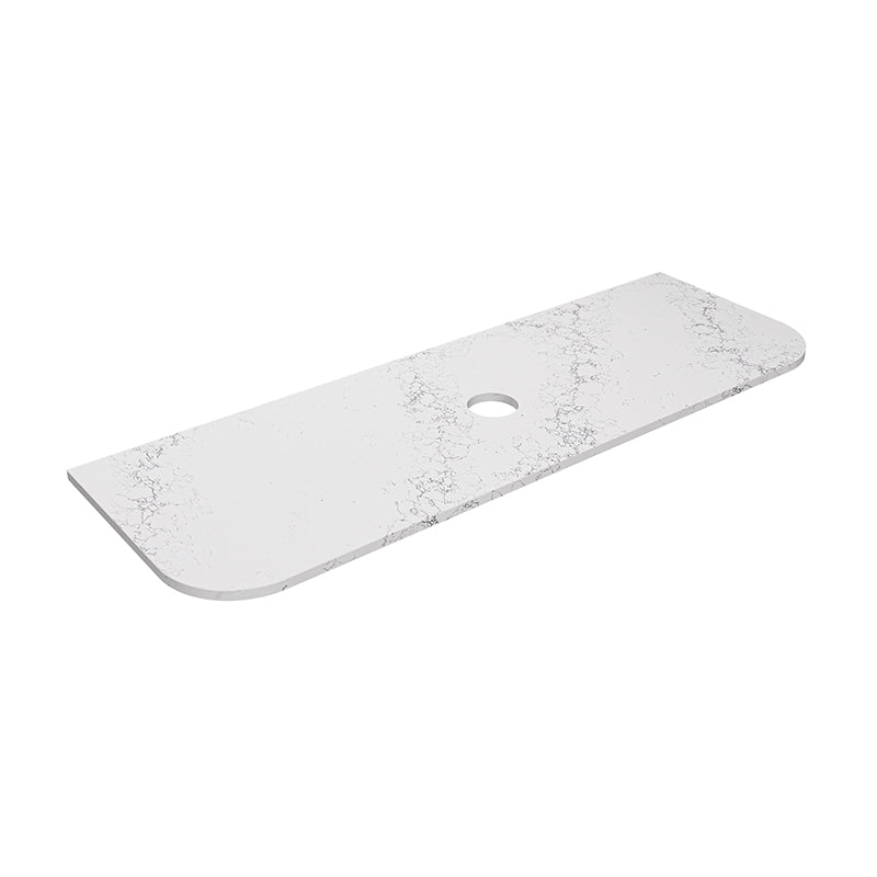 Lukka 20mm Thick Calacatta White Curved Edge Zero Silica Engineer Stone Top with Center Waste Hole,  12 /10/2 O'clock Semi Drilled Tap Hole Available 605-1805mm