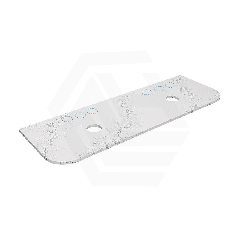 Lukka 20mm Thick Calacatta White Curved Edge Zero Silica Engineer Stone Top with Center Waste Hole,  12 /10/2 O'clock Semi Drilled Tap Hole Available 605-1805mm