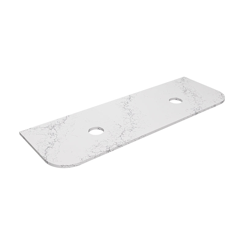 Lukka 20mm Thick Calacatta White Curved Edge Zero Silica Engineer Stone Top with Center Waste Hole,  12 /10/2 O'clock Semi Drilled Tap Hole Available 605-1805mm