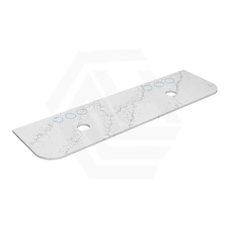 Lukka 20mm Thick Calacatta White Curved Edge Zero Silica Engineer Stone Top with Center Waste Hole,  12 /10/2 O'clock Semi Drilled Tap Hole Available 605-1805mm