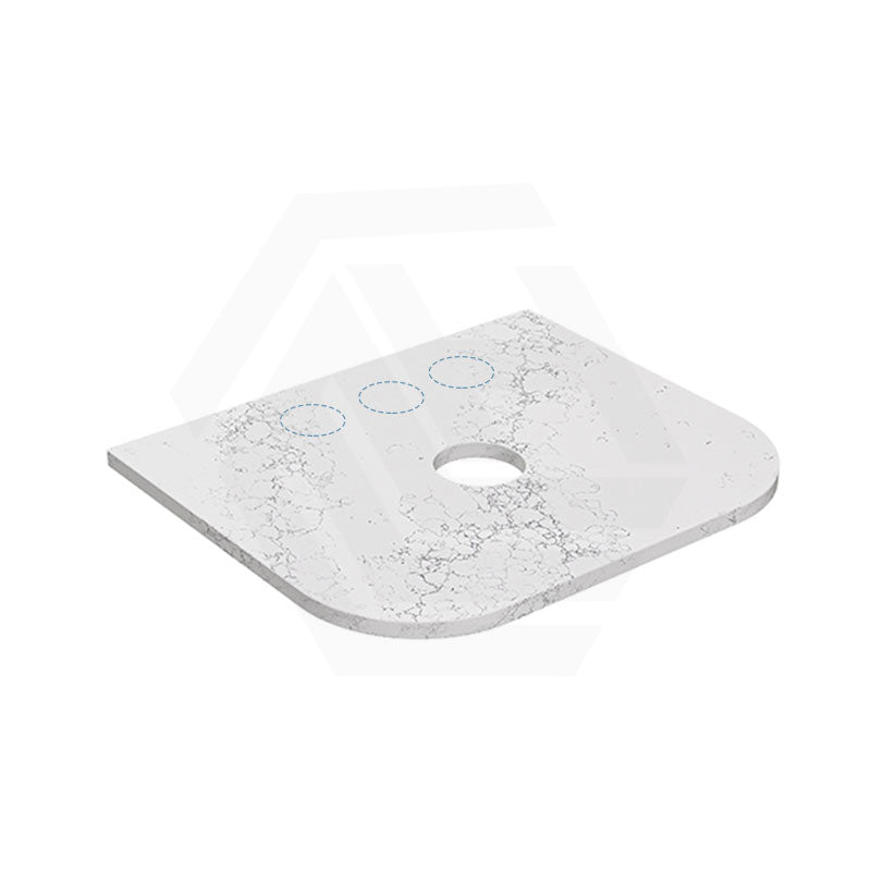 Lukka 20mm Thick Calacatta White Curved Edge Zero Silica Engineer Stone Top with Center Waste Hole,  12 /10/2 O'clock Semi Drilled Tap Hole Available 605-1805mm