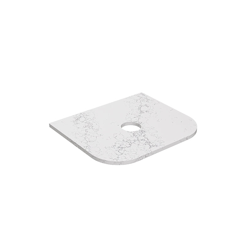 Lukka 20mm Thick Calacatta White Curved Edge Zero Silica Engineer Stone Top with Center Waste Hole,  12 /10/2 O'clock Semi Drilled Tap Hole Available 605-1805mm