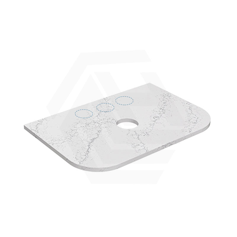 20mm Thick Lukka Calacatta White Zero Silica Engineered Stone Vanity Top with Center Waste Hole, 605-1505mm, Semi-Drilled Tap Hole at 12/10/2 O'clock Positions