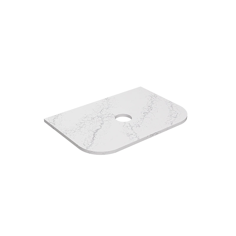 Lukka 20mm Thick Calacatta White Curved Edge Zero Silica Engineer Stone Top with Center Waste Hole,  12 /10/2 O'clock Semi Drilled Tap Hole Available 605-1805mm