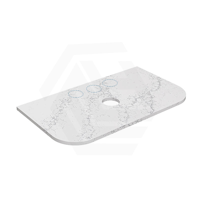 Lukka 20mm Thick Calacatta White Curved Edge Zero Silica Engineer Stone Top with Center Waste Hole,  12 /10/2 O'clock Semi Drilled Tap Hole Available 605-1805mm