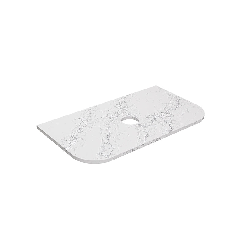 Lukka 20mm Thick Calacatta White Curved Edge Zero Silica Engineer Stone Top with Center Waste Hole,  12 /10/2 O'clock Semi Drilled Tap Hole Available 605-1805mm
