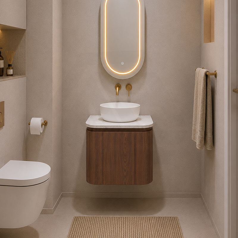 Lukka Ravello 600mm Wall Hung Vanity Plywood Cabinet with Sliding Drawers Curve Edge Variant Colour Available