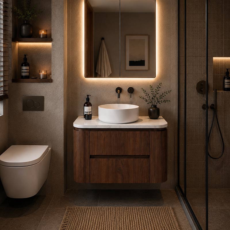 Lukka Ravello 900mm Wall Hung Vanity Plywood Cabinet Curve Edge Variant Colour Available
