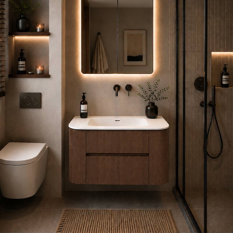 Lukka Ravello 900mm Wall Hung Vanity Plywood Cabinet Curve Edge Variant Colour Available