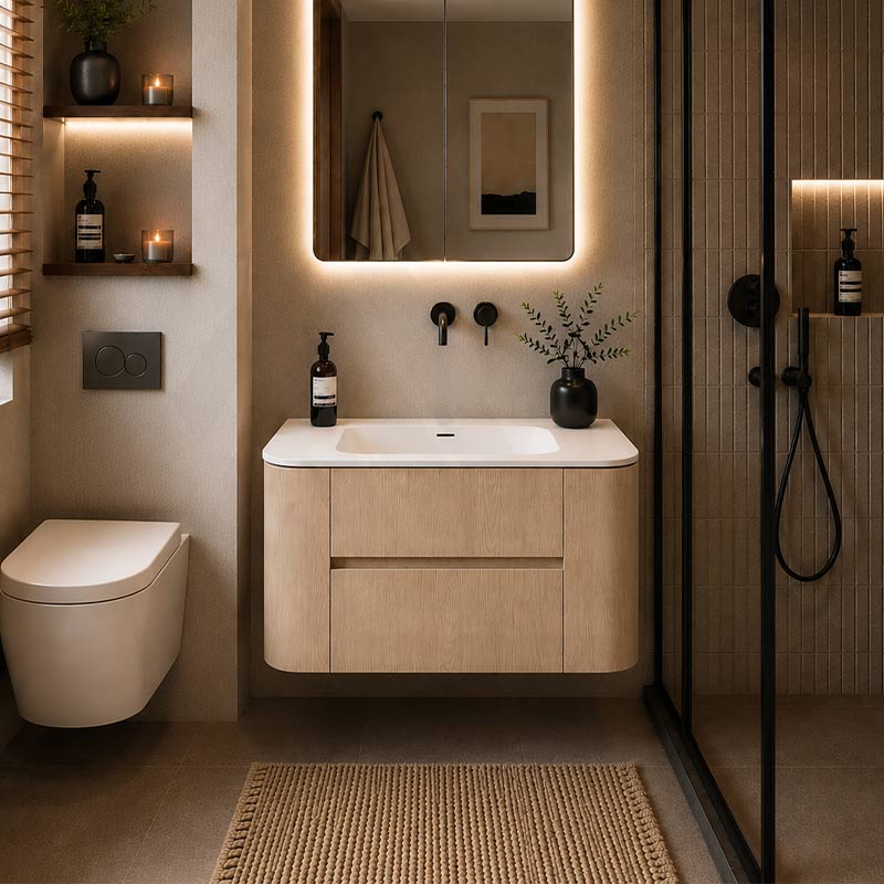 Lukka Ravello 900mm Wall Hung Vanity Plywood Cabinet Curve Edge Variant Colour Available