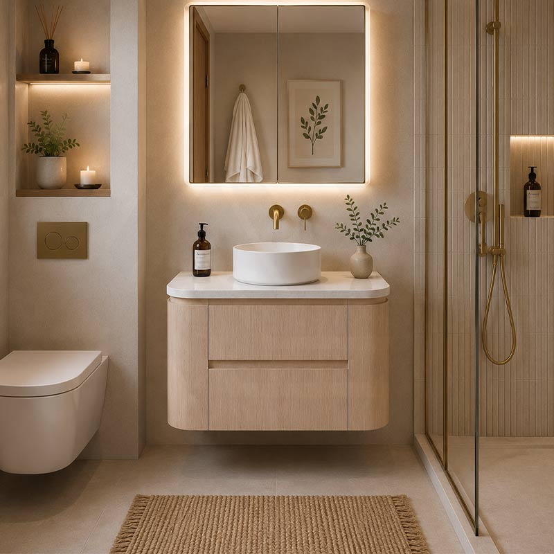 Lukka Ravello 900mm Wall Hung Vanity Plywood Cabinet Curve Edge Variant Colour Available