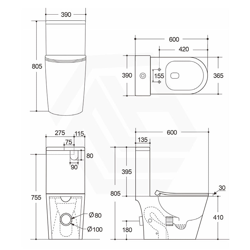 Lukka Roccia 600x390x805mm Gloss White Tornado Rimless Close-Coupled Toilet Suite