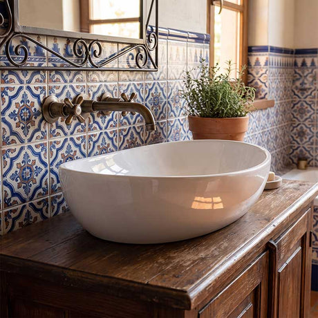 Lukka Waverton Oval Above Counter Stone Basin 600x370x190mm - 3 Colours
