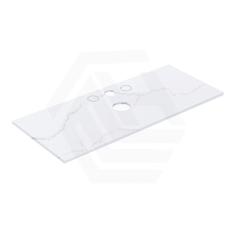 12mm Thick Lukka Calacatta White Solid Surface Stone Top with Center Waste Hole, 12/10/2 O'clock Semi Drilled Tap Hole Available At the Back 605-1505mm