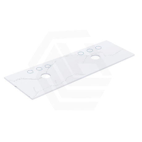 12mm Thick Lukka Calacatta White Solid Surface Stone Vanity Top with Center Waste Hole, 605-1505mm, Semi-Drilled Tap Hole at 12/10/2 O'clock Positions at Back