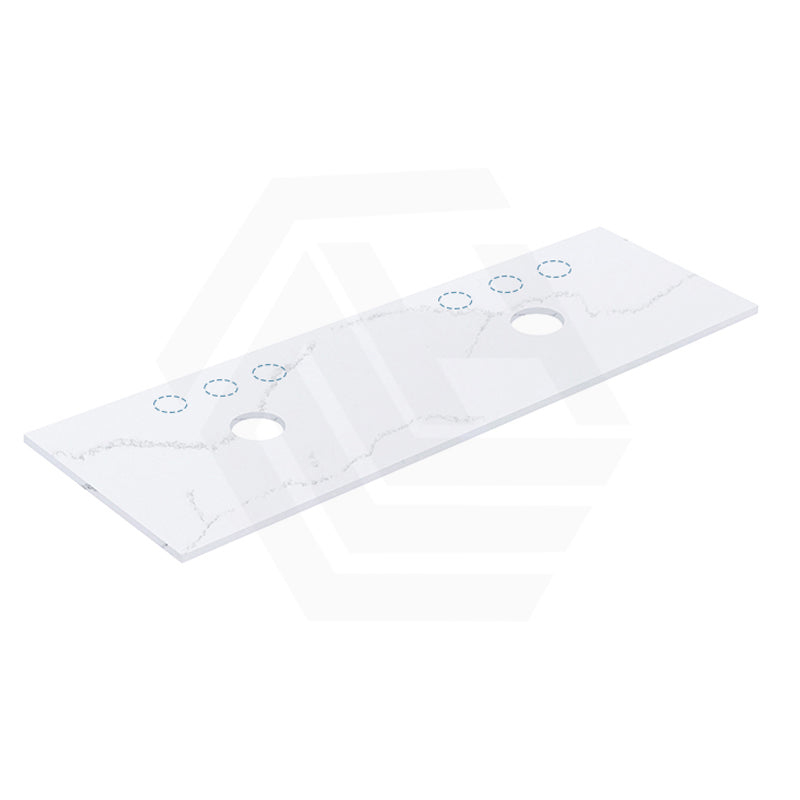 12mm Thick Lukka Calacatta White Solid Surface Stone Top with Center Waste Hole, 12/10/2 O'clock Semi Drilled Tap Hole Available At the Back 605-1505mm