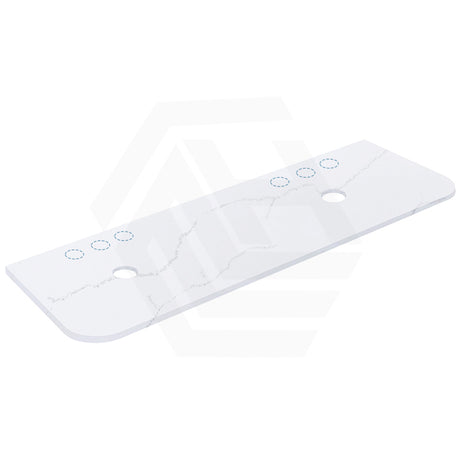 12mm Thick Lukka Calacatta White Solid Surface Stone Vanity Top with Curved Edge, Center Waste Hole, 605-1805mm, Semi-Drilled Tap Hole at 12/10/2 O'clock Positions at Back