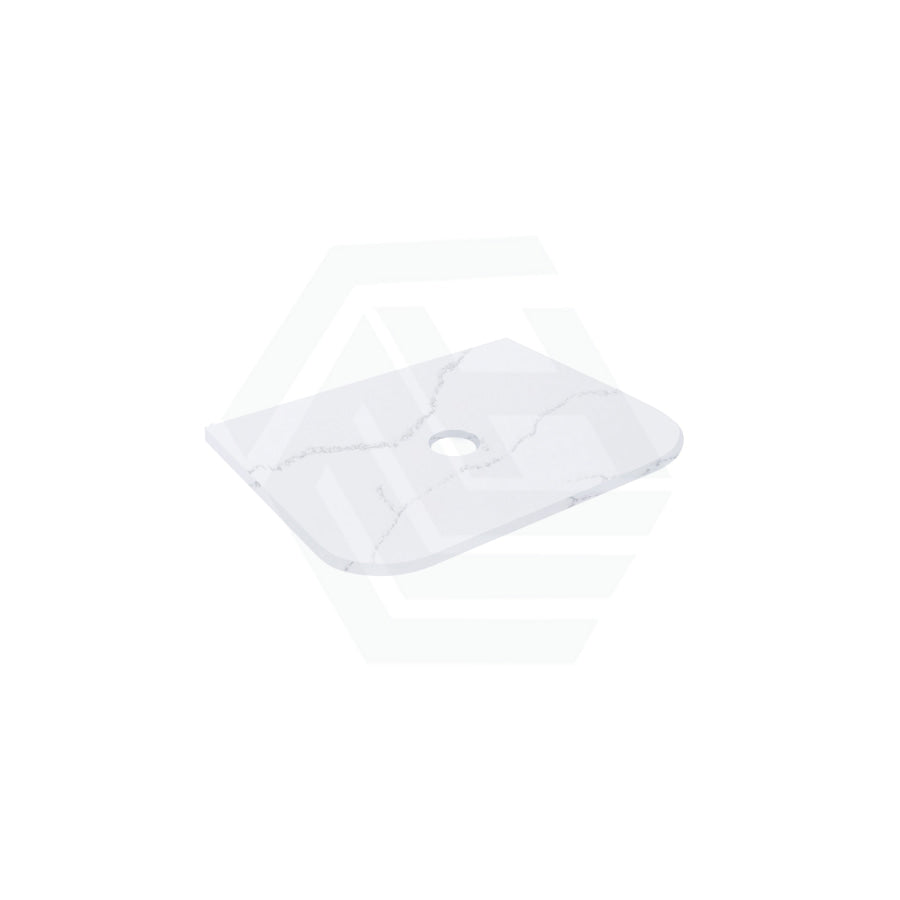 12mm Thick Lukka Calacatta White Curved Edge Solid Surface Stone Top with Center Waste Hole, 12/10/2 O'clock Semi Drilled Tap Hole Available At the Back 605-1805mm