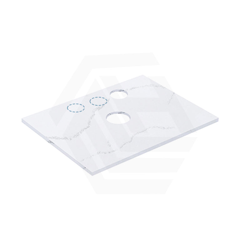 12mm Thick Lukka Calacatta White Solid Surface Stone Top with Center Waste Hole, 12/10/2 O'clock Semi Drilled Tap Hole Available At the Back 605-1505mm