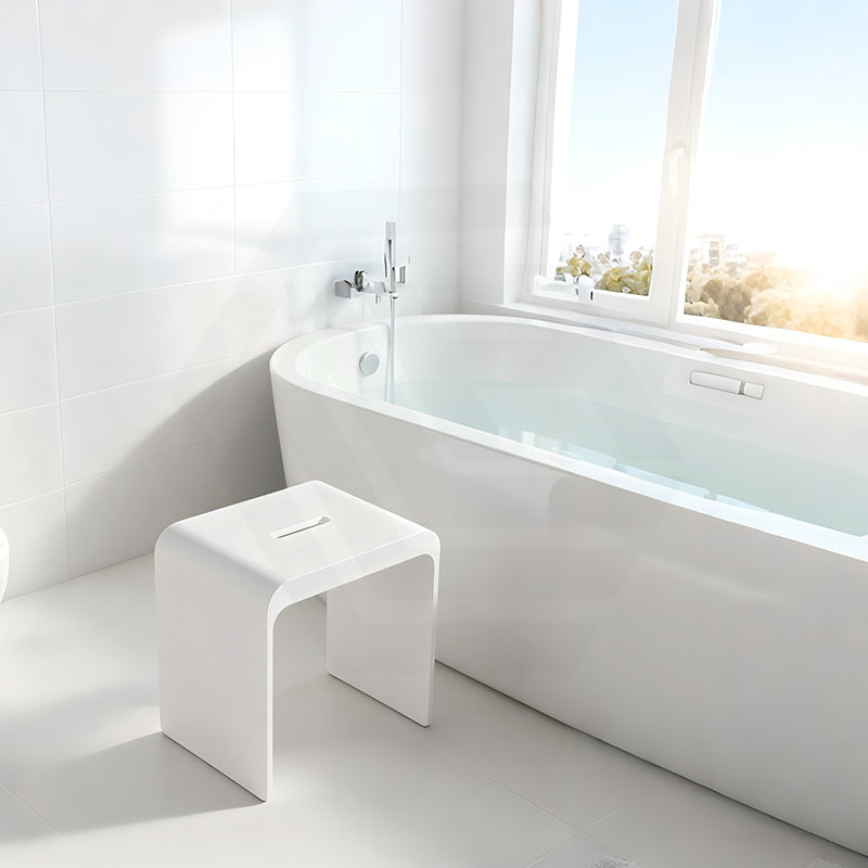 Lukka Chasey 400x300x430mm Matt White Solid Surface Stone Bath Stool