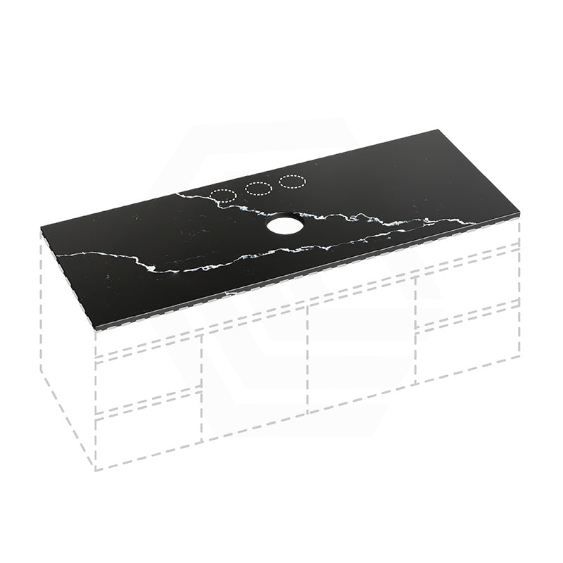 Lukka 12mm Thick Calacatta Night Solid Surface Stone Top with Center Waste Hole,  12 /10/2 O'clock Semi Drilled Tap Hole Available 605-1505mm