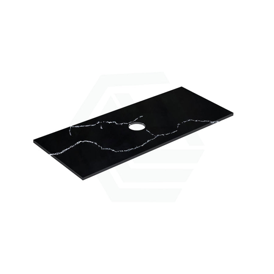 12mm Thick Lukka Calacatta Night Solid Surface Stone Vanity Top with Center Waste Hole, 605-1505mm, Semi-Drilled Tap Hole at 12/10/2 O'clock Positions