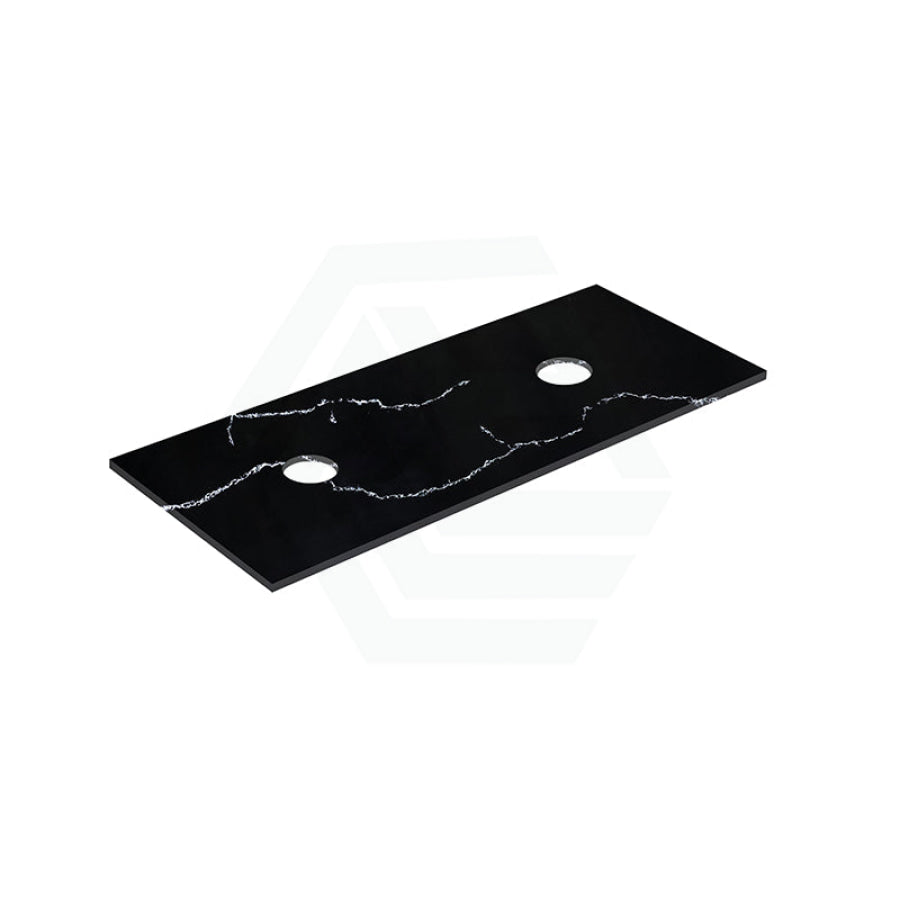 12mm Thick Lukka Calacatta Night Solid Surface Stone Vanity Top with Center Waste Hole, 605-1505mm, Semi-Drilled Tap Hole at 12/10/2 O'clock Positions