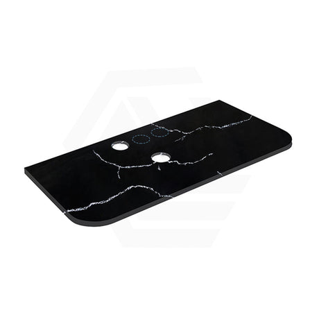 Lukka 12mm Thick Calacatta Night Curved Edge Solid Surface Stone Top with Center Waste Hole,  12 /10/2 O'clock Semi Drilled Tap Hole Available 605-1805mm