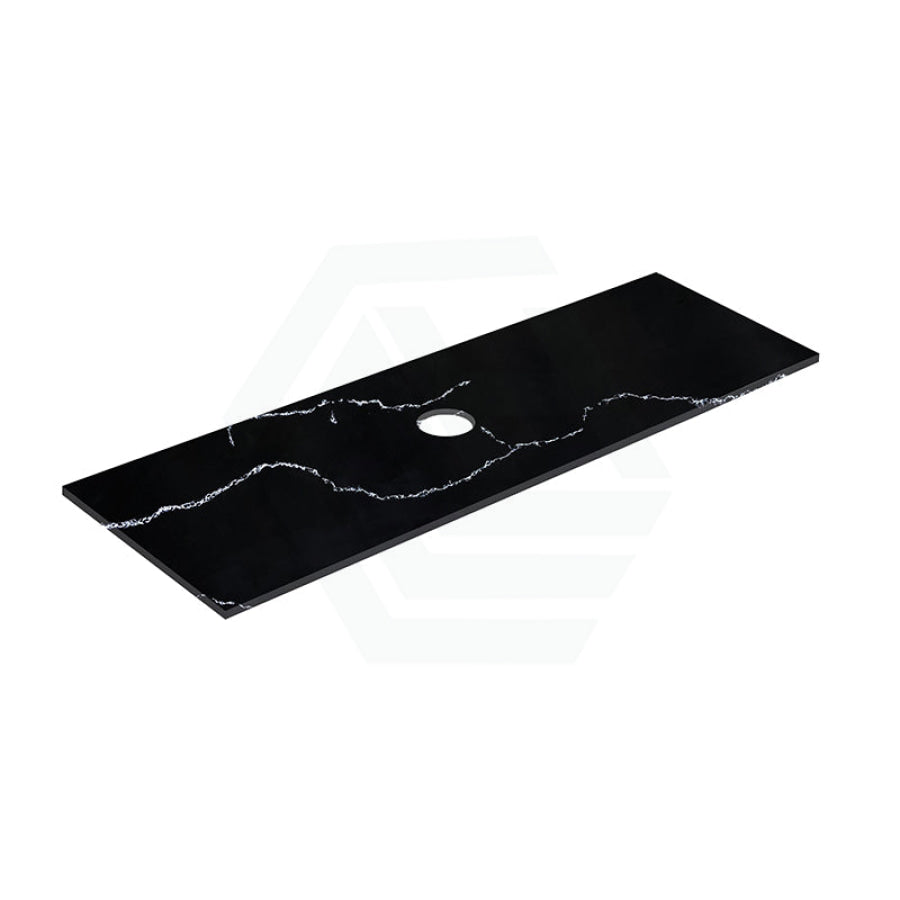 12mm Thick Lukka Calacatta Night Solid Surface Stone Vanity Top with Center Waste Hole, 605-1505mm, Semi-Drilled Tap Hole at 12/10/2 O'clock Positions