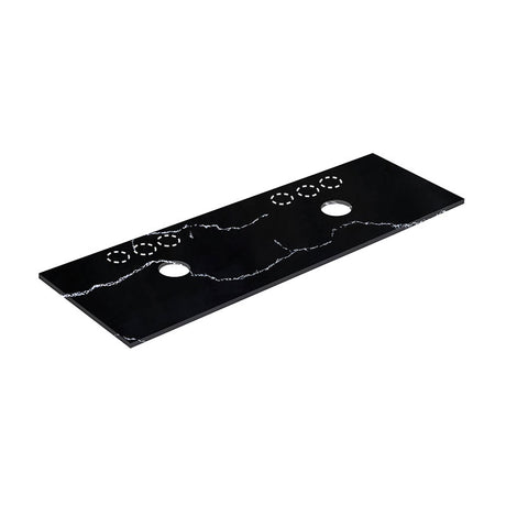 12mm Thick Lukka Calacatta Night Solid Surface Stone Vanity Top with Center Waste Hole, 605-1505mm, Semi-Drilled Tap Hole at 12/10/2 O'clock Positions