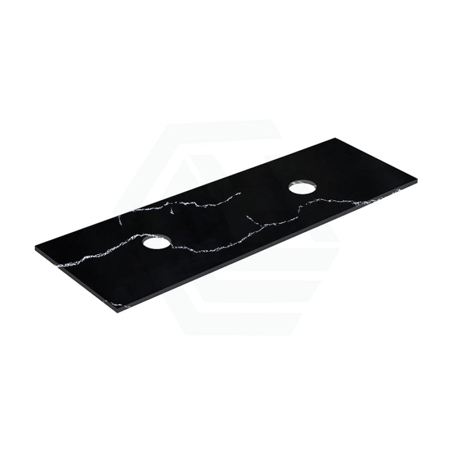 12mm Thick Lukka Calacatta Night Solid Surface Stone Vanity Top with Center Waste Hole, 605-1505mm, Semi-Drilled Tap Hole at 12/10/2 O'clock Positions