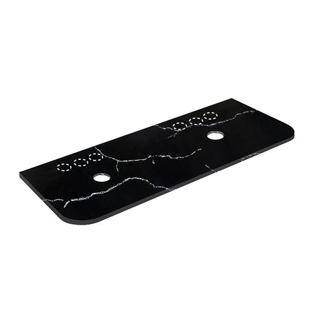 12mm Thick Lukka Calacatta Night Solid Surface Stone Vanity Top with Curved Edge, Center Waste Hole, 605-1805mm, Semi-Drilled Tap Hole at 12/10/2 O'clock Positions