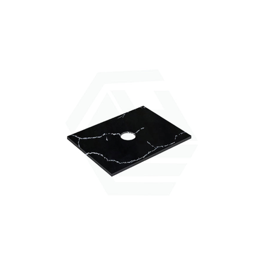 12mm Thick Lukka Calacatta Night Solid Surface Stone Vanity Top with Center Waste Hole, 605-1505mm, Semi-Drilled Tap Hole at 12/10/2 O'clock Positions