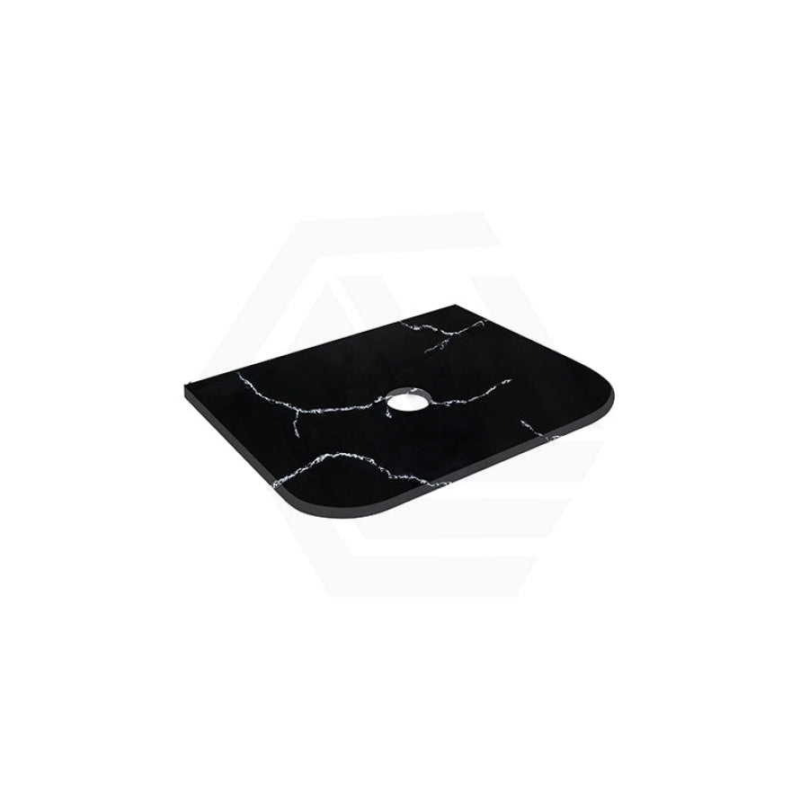 Lukka 12mm Thick Calacatta Night Curved Edge Solid Surface Stone Top with Center Waste Hole,  12 /10/2 O'clock Semi Drilled Tap Hole Available 605-1805mm