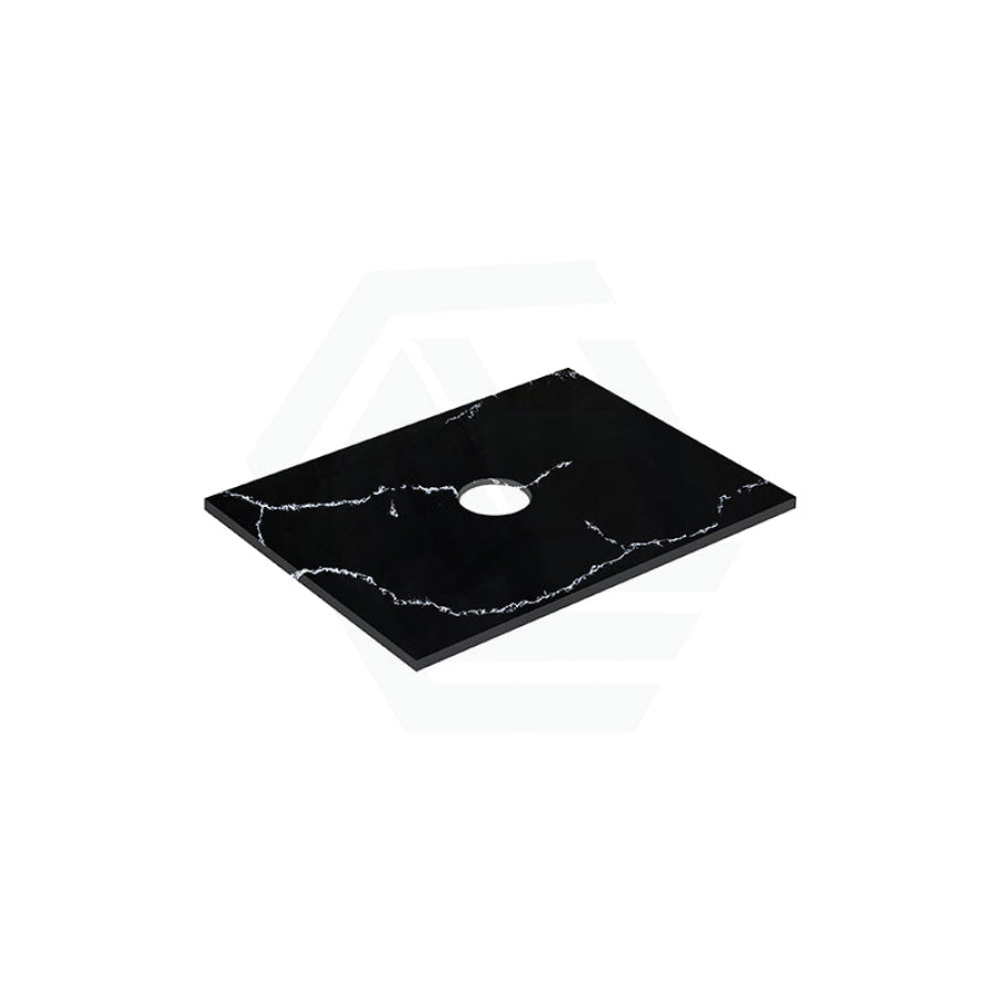 12mm Thick Lukka Calacatta Night Solid Surface Stone Vanity Top with Center Waste Hole, 605-1505mm, Semi-Drilled Tap Hole at 12/10/2 O'clock Positions