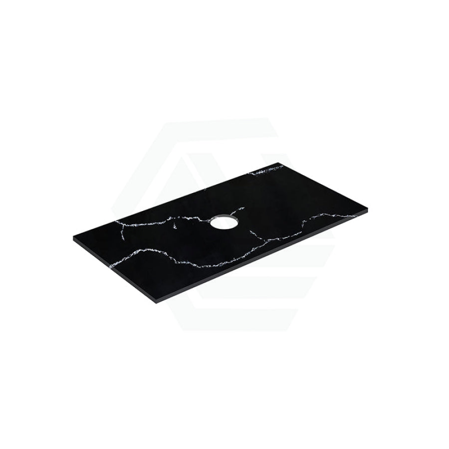 12mm Thick Lukka Calacatta Night Solid Surface Stone Vanity Top with Center Waste Hole, 605-1505mm, Semi-Drilled Tap Hole at 12/10/2 O'clock Positions