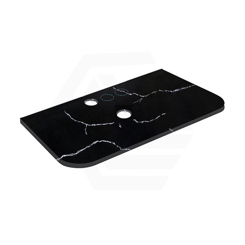 Lukka 12mm Thick Calacatta Night Curved Edge Solid Surface Stone Top with Center Waste Hole,  12 /10/2 O'clock Semi Drilled Tap Hole Available 605-1805mm