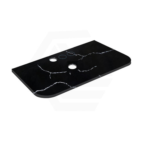 Lukka 12mm Thick Calacatta Night Curved Edge Solid Surface Stone Top with Center Waste Hole,  12 /10/2 O'clock Semi Drilled Tap Hole Available 605-1805mm