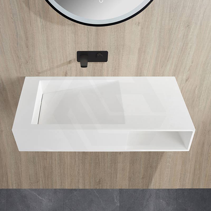 Lukka Crete Rectangle Solid Surface Stone Wall Hung Basin 1000x460x200mm - Matt White