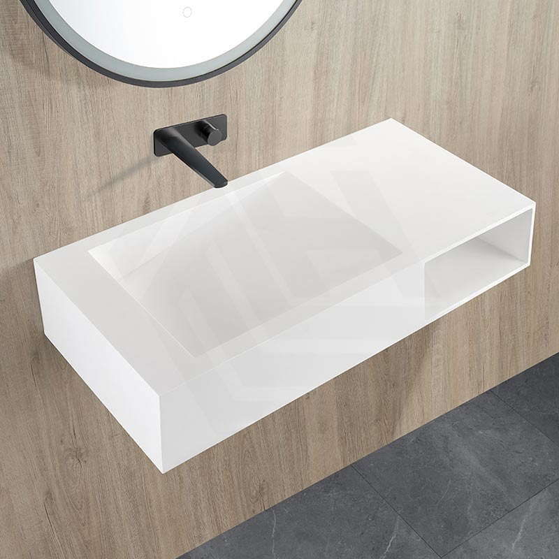 Lukka Crete Rectangle Solid Surface Stone Wall Hung Basin 1000x460x200mm - Matt White