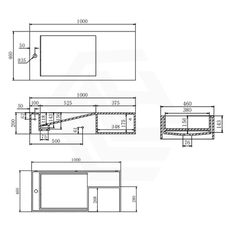 Lukka Crete 1000x460x200mm Matt White Rectangle Solid Surface Stone Wall Hung Basin