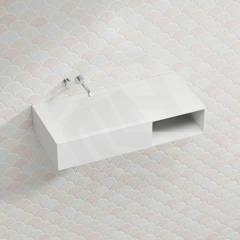 Lukka Crete Rectangle Solid Surface Stone Wall Hung Basin 1000x460x200mm - Matt White