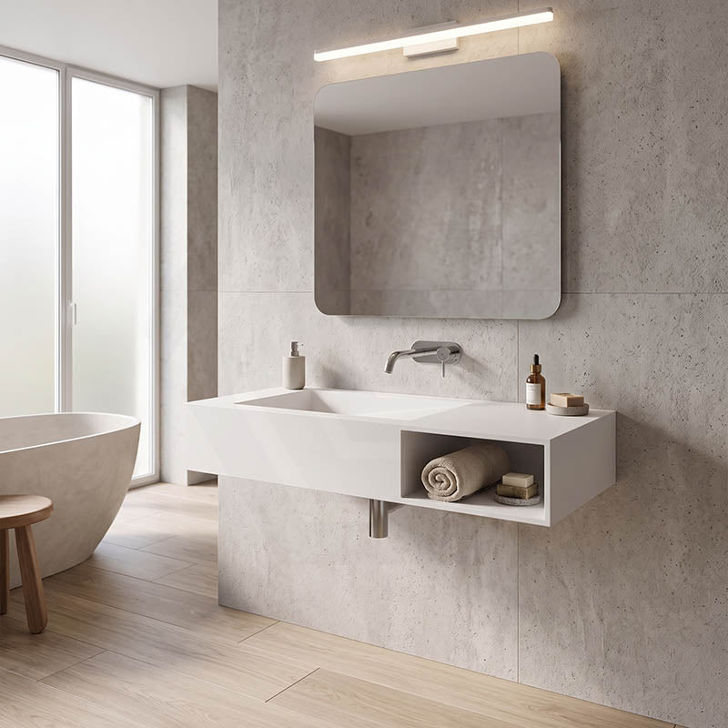 Lukka Crete Rectangle Solid Surface Stone Wall Hung Basin 1000x460x200mm - Matt White