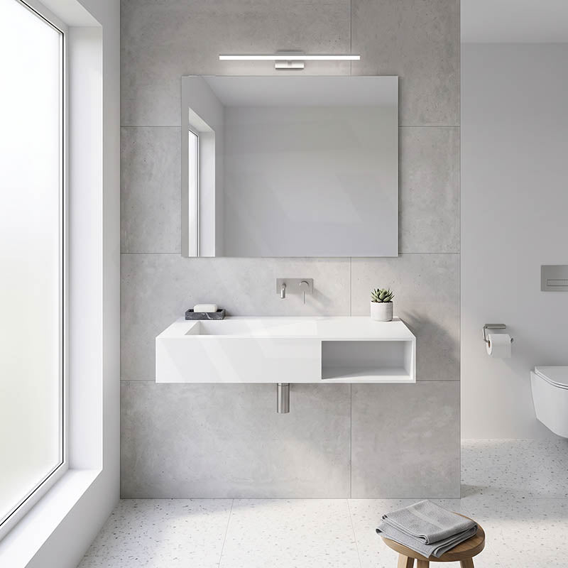 Lukka Crete Rectangle Solid Surface Stone Wall Hung Basin 1000x460x200mm - Matt White