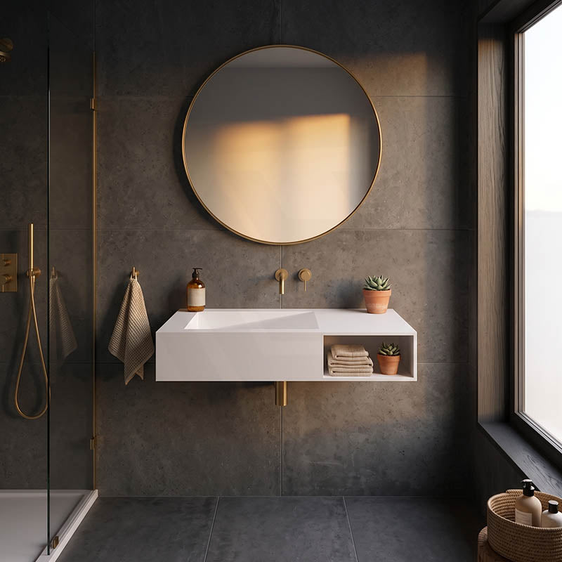Lukka Crete Rectangle Solid Surface Stone Wall Hung Basin 1000x460x200mm - Matt White